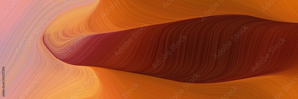 Poster abstract dynamic curved lines artistic header with saddle brown, dark red and dark salmon colors. elegant curved lines with fluid flowing waves and curves