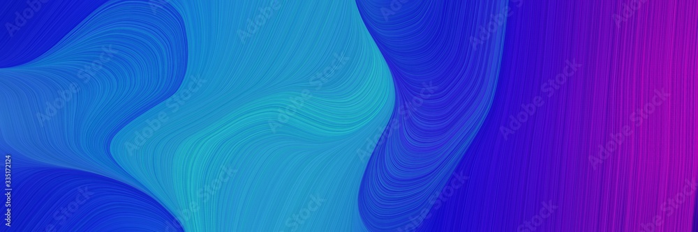 Poster abstract dynamic curved lines artistic designed horizontal banner with medium blue, strong blue and dark violet colors. elegant curved lines with fluid flowing waves and curves