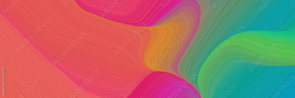 Poster abstract dynamic curved lines dynamic designed horizontal banner with indian red, medium sea green a