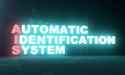 AIS - Automatic identification system acronym. Technology concept. 3D rendering. Neon bulb illumination
