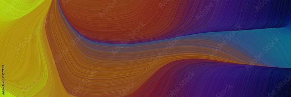 Poster abstract dynamic curved lines flowing designed horizontal banner with brown, saddle brown and midnight blue colors. elegant curved lines with fluid flowing waves and curves