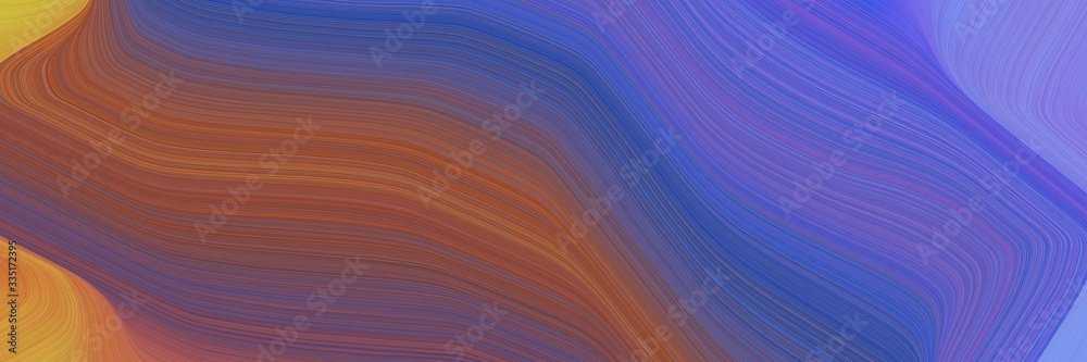 Poster abstract dynamic curved lines artistic banner design with slate blue, sienna and pastel brown colors. elegant curved lines with fluid flowing waves and curves