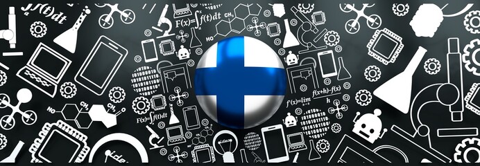 Innovation and technology concept. Circle frame with thin line icons. Flag of the Finland. 3D rendering