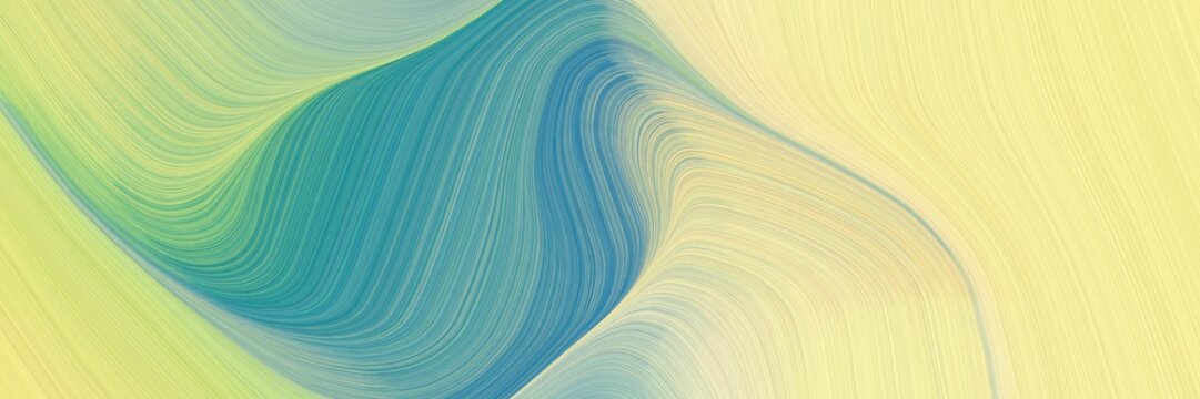abstract dynamic curved lines modern designed horizontal banner with pale golden rod, blue chill and dark sea green colors. elegant curved lines with fluid flowing waves and curves © Eigens