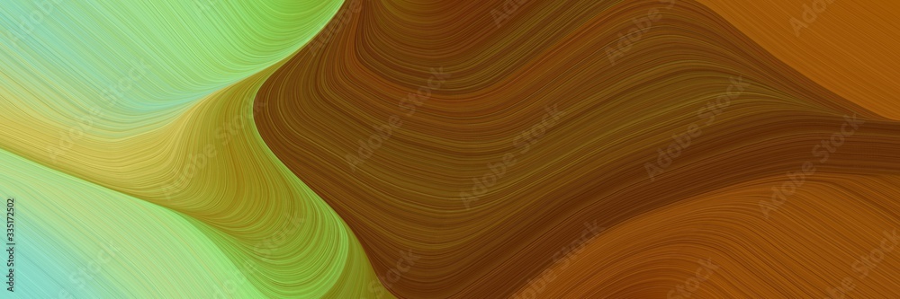 Poster abstract dynamic curved lines dynamic designed horizontal banner with dark sea green, chocolate and olive drab colors