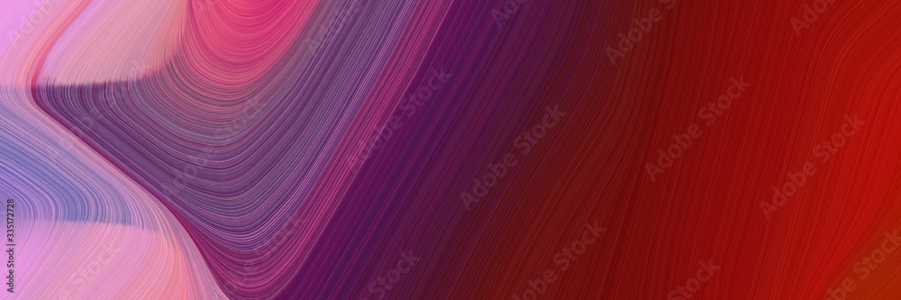 Poster abstract dynamic curved lines moving designed horizontal header with dark red, pastel violet and dark pink colors