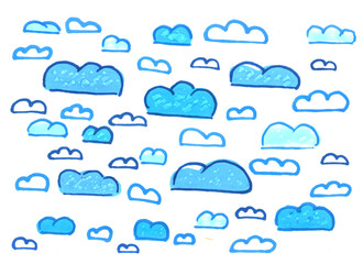 blue clouds with markers, freehand abstract background with live materials