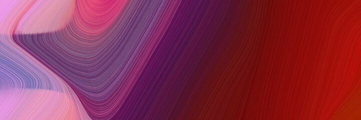 abstract dynamic curved lines moving designed horizontal header with dark red, pastel violet and dark pink colors