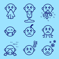 set of sick cartoon characters.