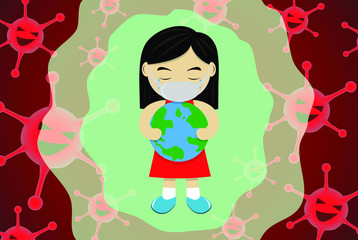 
The girl is sad when the virus spreading.