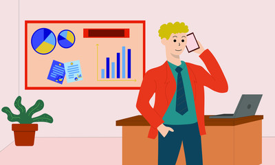 businessman talking phone in office .