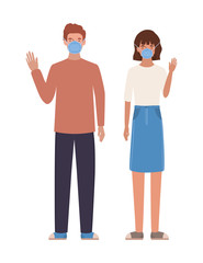Fototapeta premium Man and woman with medical masks vector design