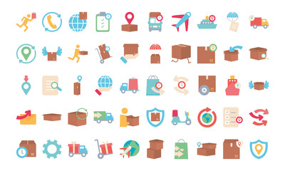 free and fast delivery icon set, flat style