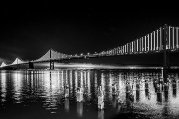 Fototapeta na wymiar Bay Bridge, black and white, San Francisco CA