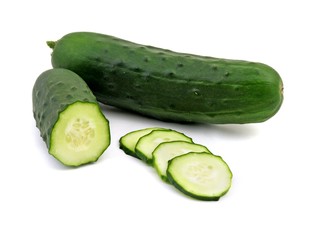 Fresh cucumber, sliced. Vegetables, isolated on white background.