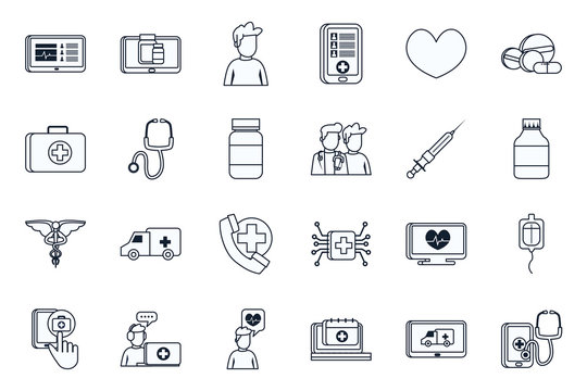 Health online and medical care line style icon set vector design