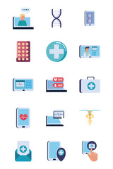 Health online and medical care flat style icon set vector design