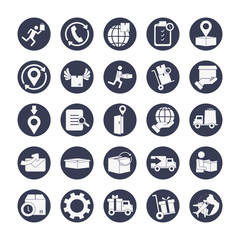 global sphere and fast delivery icon set, block style