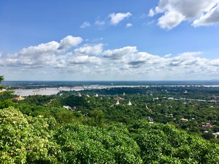 Landscape view point of Mandalay Hill, can see many small pagodas in the Mandalay city, Myanmar