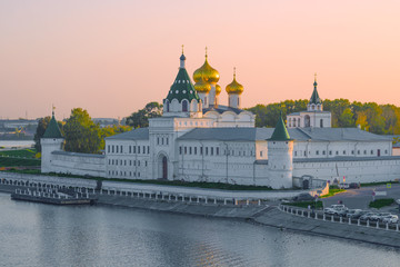 Holy Trinity Ipatiev Monastery closeup  on a September evening. Kostroma, Golden Ring of Russia