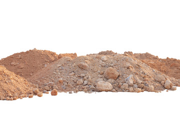 Pile of lateritic soil for construction site isolated on white background included clipping path.