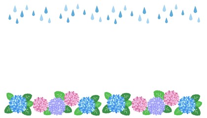 アジサイと雨のフレーム　ベクター