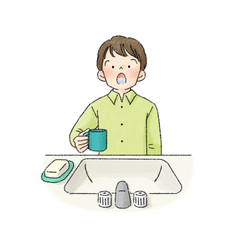 うがいする人（男子学生）