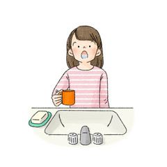 うがいする人（女子学生）