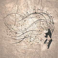 Elegant silhouette of a female head. Portrait of a woman with decorative elements. Connected lines with dots.