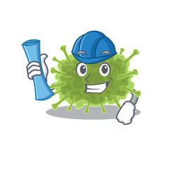 Cartoon character of haploviricotina brainy Architect with blue prints and blue helmet