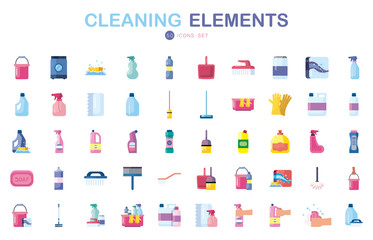 50 Cleaning service flat style icon set vector design