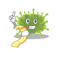 Haploviricotina mascot character design with a menu on his hand