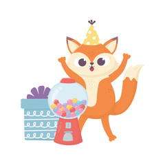 happy day, little fox with gift box and candies