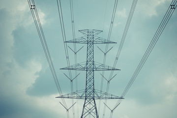 High voltage pole cable wire and Blue sky with cloud ..
