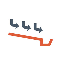 Rain gutter vector icon. Also called eavestrough, eaves-shoot or surface water collection channel. Include arrow of roof slope direction for rainwater discharge and drainage system of home or building