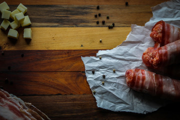 kebab with spices and bacon