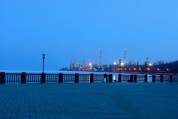 Embankment in Taganrog. Rostov region. Russia. Evening. Winter