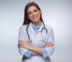 Woman doctor with crossed arms.