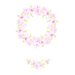 Watercolor delicate set of frames from blooming magnolia. Perfect in wedding design, souvenir products, web sites, decoupage and other creative projects.