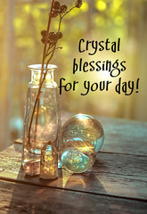 Crystal blessings for your day. magic rhinestone quartz ball. Crystal Ritual, Witchcraft, Relaxing Chakra concept.