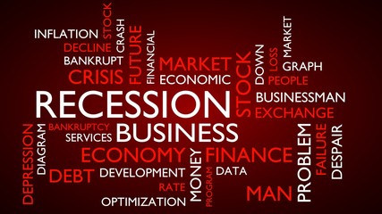 Recession, business word tag cloud. 3D rendering, red variant