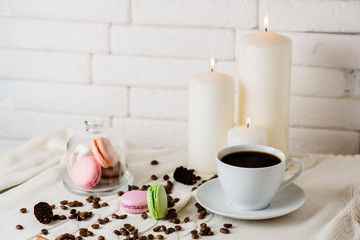 Cup of coffee and cookies on the table