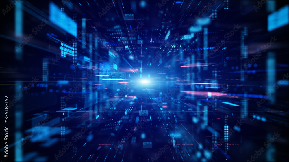 Aufkleber Blue Digital cyberspace and digital data network connections concept. Transfer digital data hi-speed internet, Future technology digital abstract background concept.