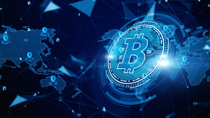 Bitcoin blockchain crypto currency digital encryption, Digital money exchange, Technology network connections background concept.