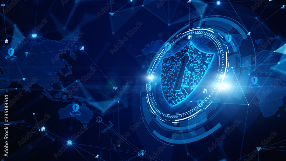 Poster shield icon cyber security, digital data network protection, future technology digital data network 