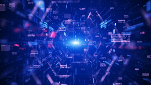 Digital tunnel, Digital cyberspace and digital data network connections concept. Transfer digital data hi-speed internet, Future technology digital background concept.
