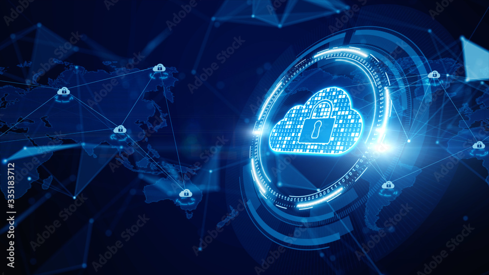 Aufkleber Digital Cloud Computing, Cyber Security, Digital Data Network Protection, Future Technology Digital Data Network Connection Background Concept.