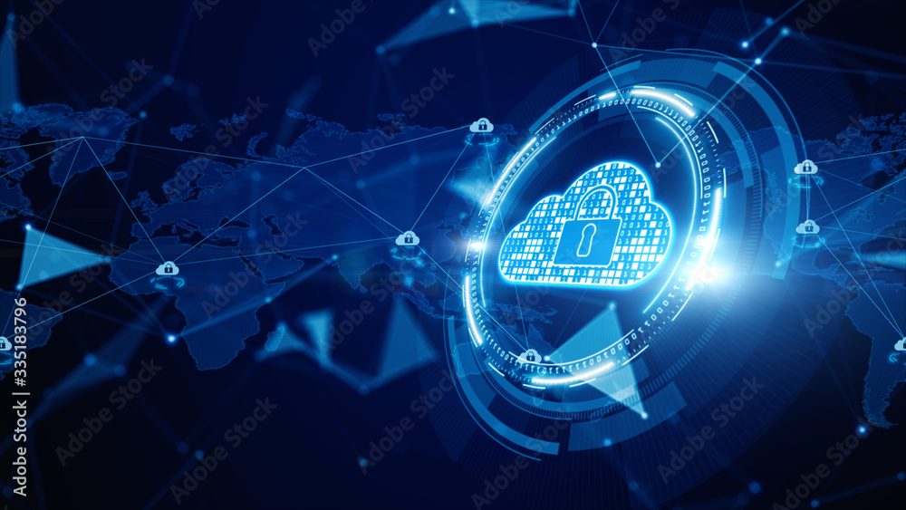 Aufkleber Digital Cloud Computing, Cyber Security, Digital Data Network Protection, Future Technology Digital Data Network Connection Background Concept.