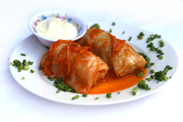 Stuffed cabbage stuffed with minced pork, dishes of Russian national cuisine