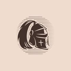 Metal helmet from medieval warrior with ponytail